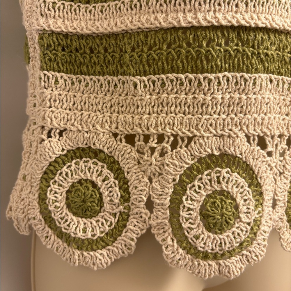 New small Green and Cream Crochet Tank Top - Picture 2 of 7